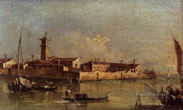 街並み Painting - ムラーノ島近くのサン ミケーレ島の眺めヴェネツィア フランチェスコ グアルディ ベネチアン